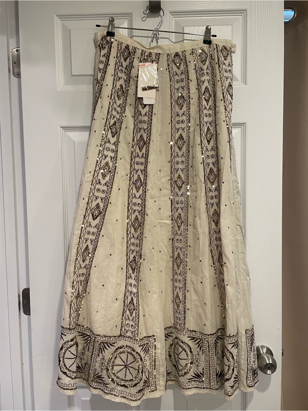 Soft Surroundings Cream Maxi Skirt with Brown Embroidered Stripes - Picture 7 of 7